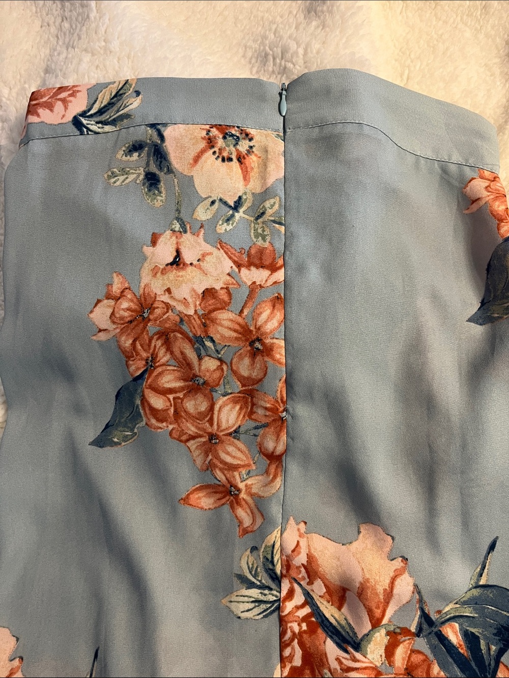 Olivaceous Light Blue Dress with Coral Floral Print Size SM  27”Waist - Picture 5 of 8